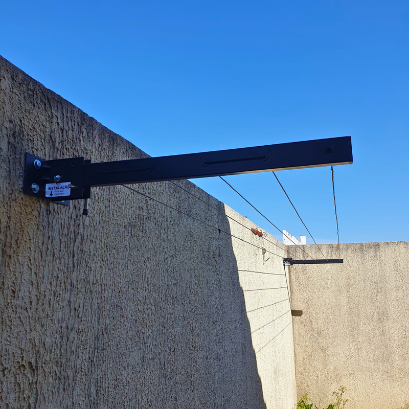Varal Articulado de Parede Auro em Aço Reforçado - Preto ou Branco, 5 Cordas, Kit com 21m de Corda e Parafusos