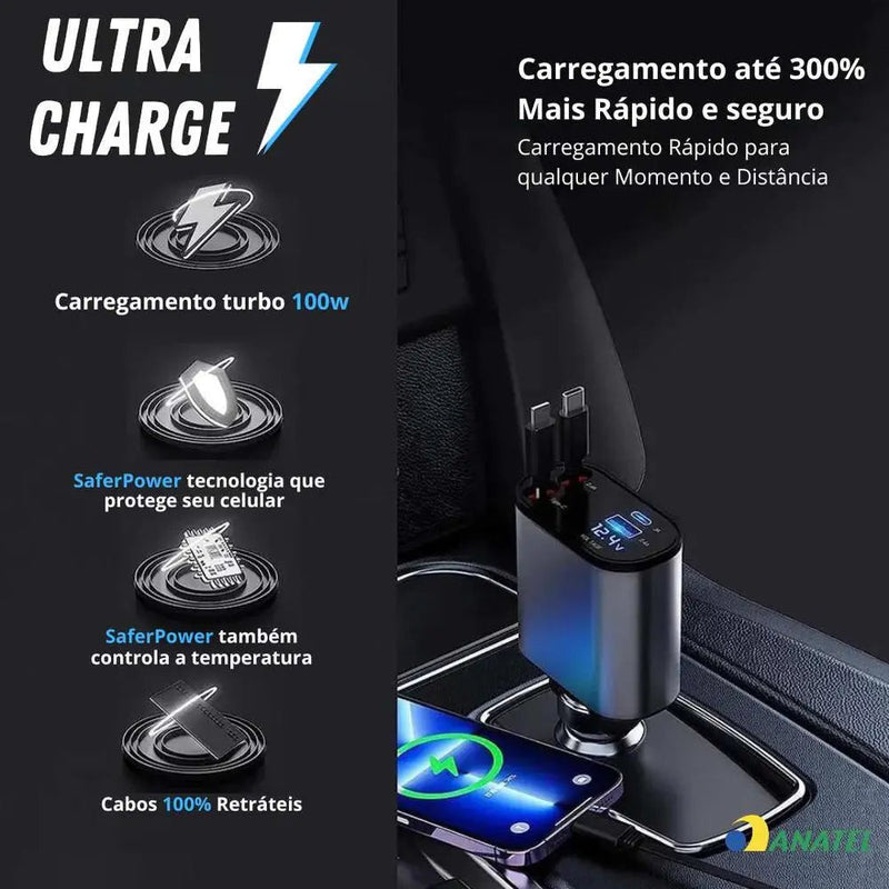 Charger Pro - Carregador 4 em 1 Automotivo 5x mais rápido