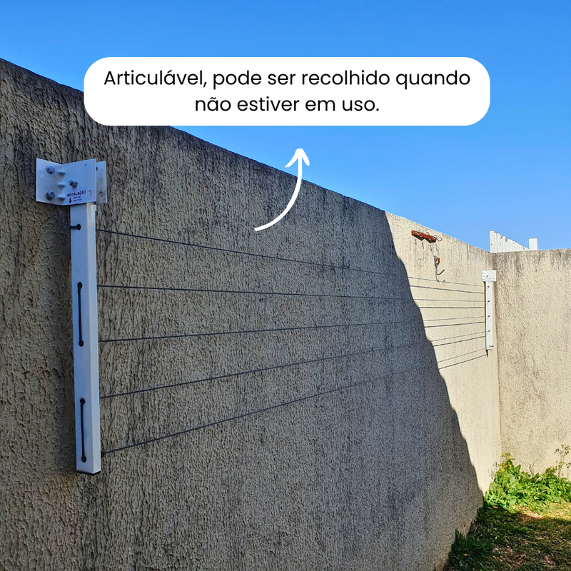 Varal Articulado de Parede Auro em Aço Reforçado - Preto ou Branco, 5 Cordas, Kit com 21m de Corda e Parafusos