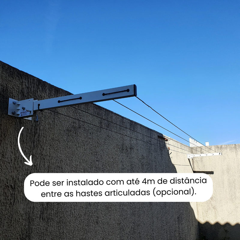 Varal Articulado de Parede Auro em Aço Reforçado - Preto ou Branco, 5 Cordas, Kit com 21m de Corda e Parafusos