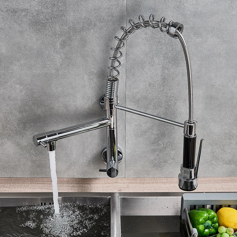 Torneira Para Cozinha Parede Gourmet Bico Duplo Cromada